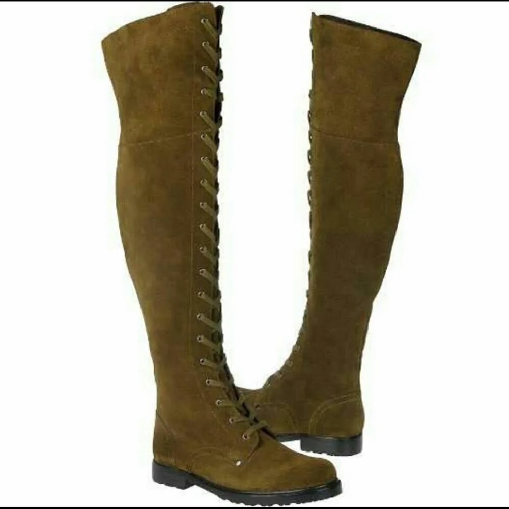 Via Spiga Olive Green Over Knee Lace Up Suede Boots 9M